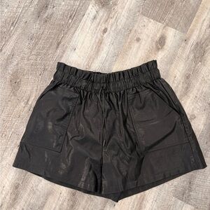 Black Faux Leather Women's Shorts